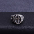 Custom Engraved Vintage Cross Signet Ring - Personalized Oxidized Silver Gothic Punk Cross Ring for Men and Women, Faith Jewelry Gift