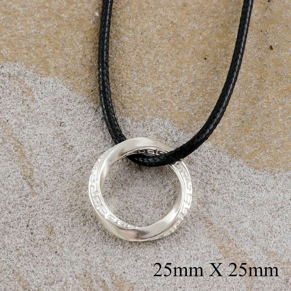925 Sterling Silver Mobius Ring Pendant Necklace, Vintage Greek Key Eternity Jewelry