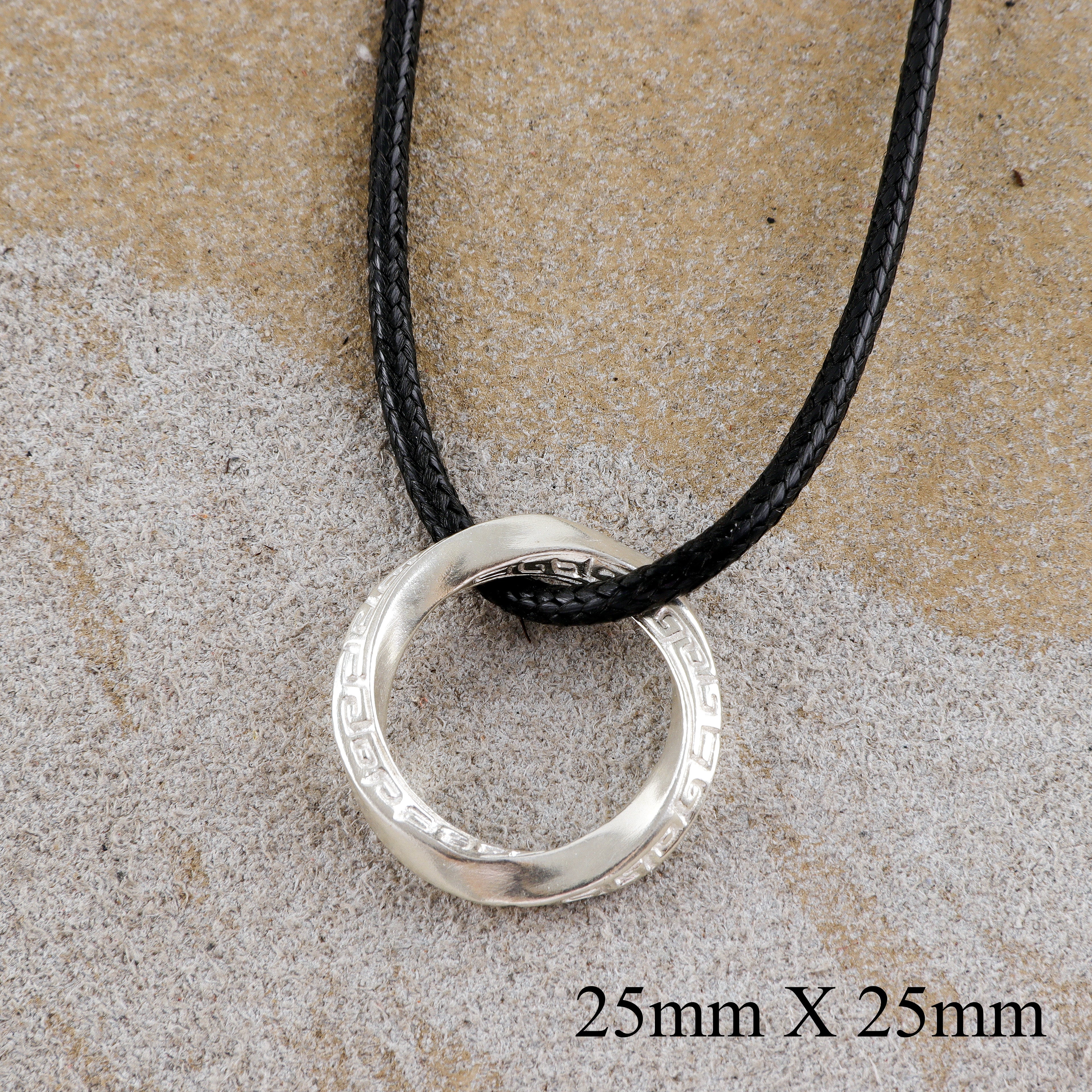 925 Sterling Silver Mobius Ring Pendant Necklace, Vintage Greek Key Eternity Jewelry
