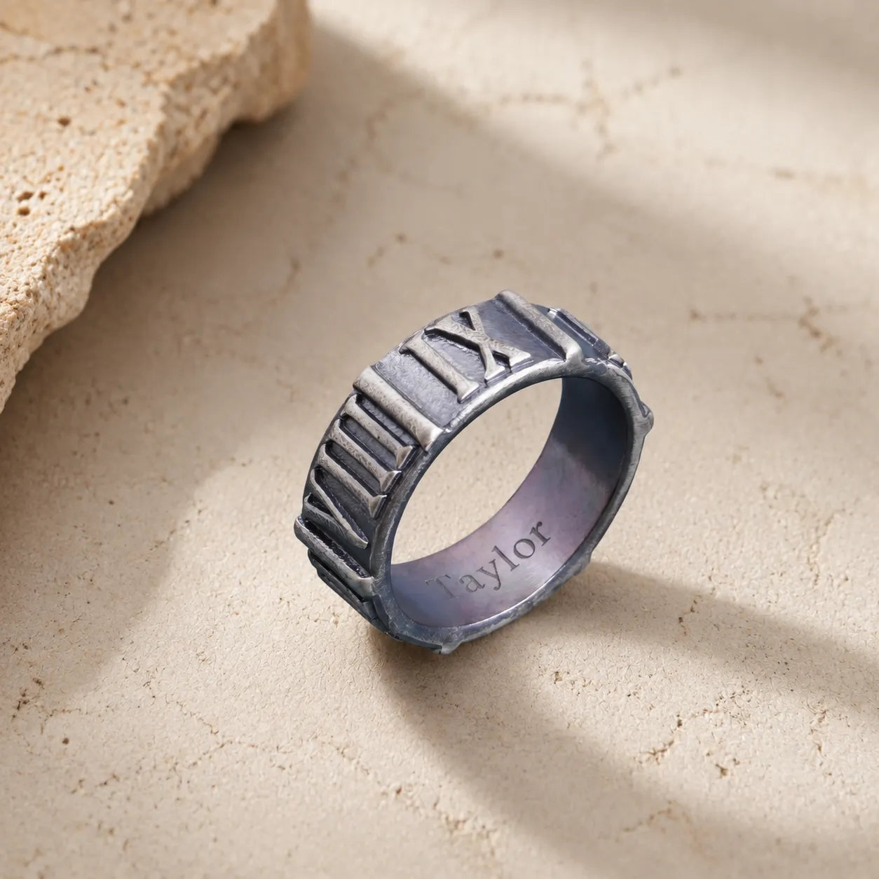 Custom Engraved Vintage 925 Sterling Silver Roman Numeral Men Ring