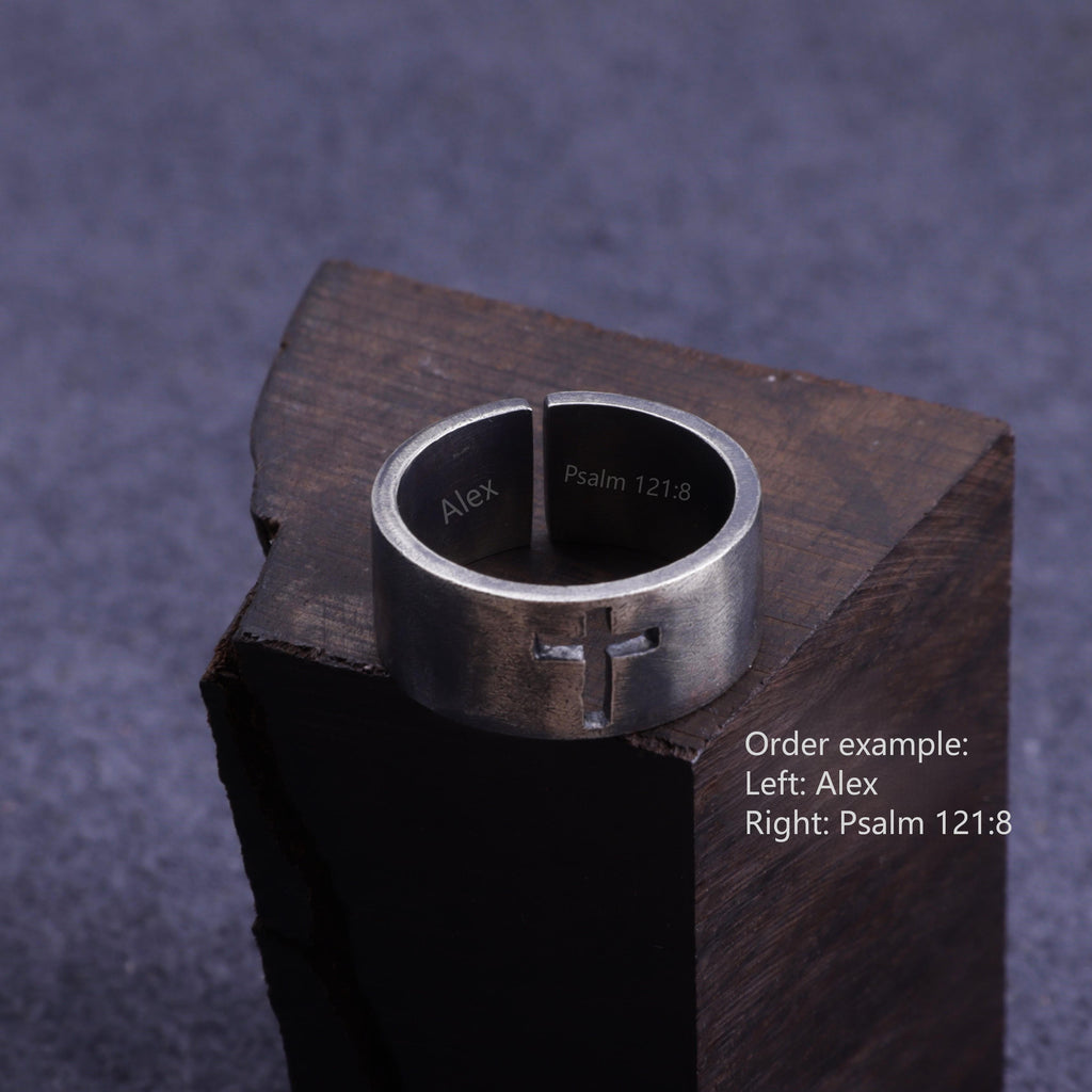 Men‘s 925 Silver Cutout Cross Ring-Personalizable Engraving Band