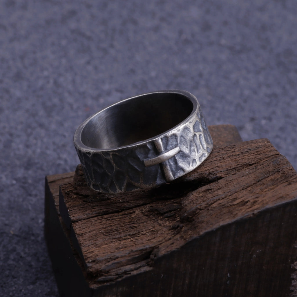 925 Sterling Silver Hammered Cross Matching Couple Rings, Custom Engraved Textured Wedding Bands for Him & Her, Promise Ring