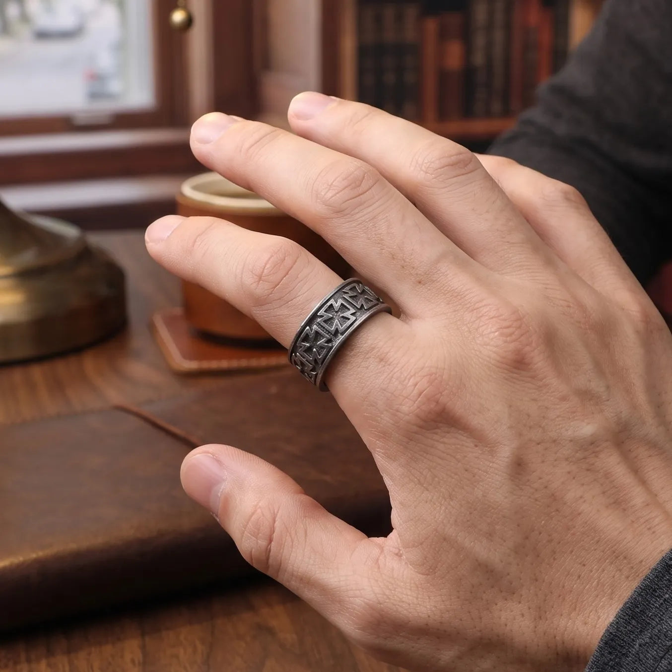Custom Men's Maltese Cross Ring - Engraved Vintage 925 Sterling Silver Band