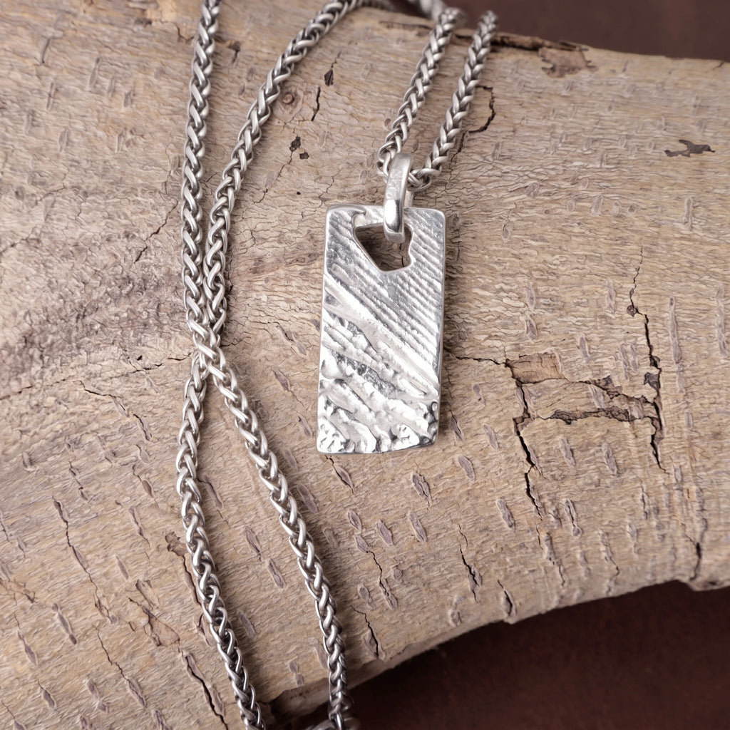 925 Sterling Silver Weathered Rock Tag Pendant Delivering Rugged Organic Texture