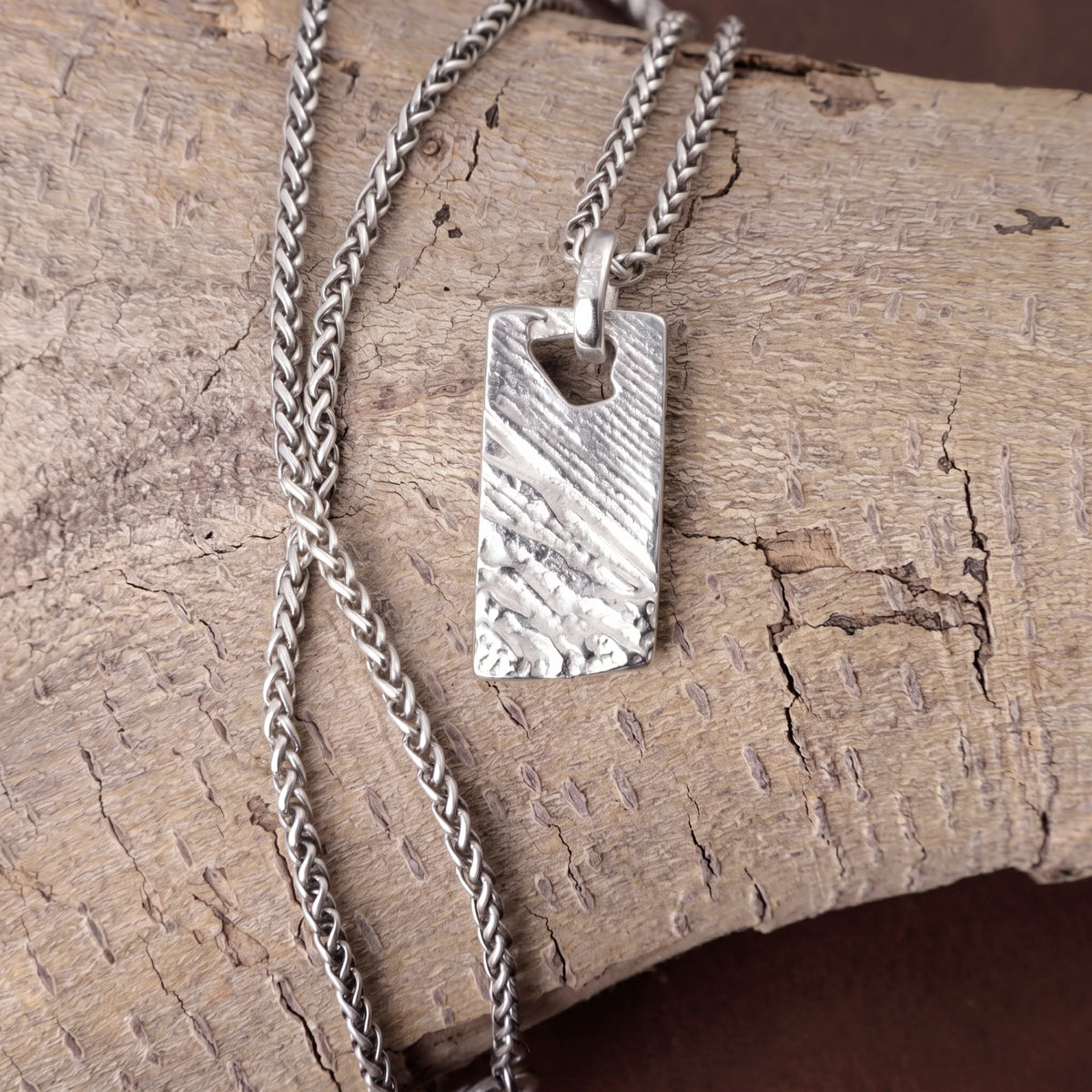925 Sterling Silver Weathered Rock Tag Pendant Delivering Rugged Organic Texture