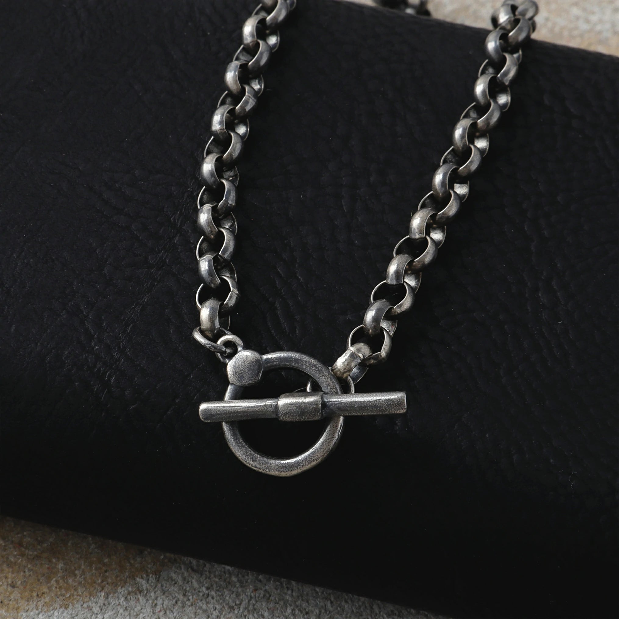 Modern Industrial Rolo Chain Bracelet, Oxidized 925 Sterling Silver Vintage Statement Wristband