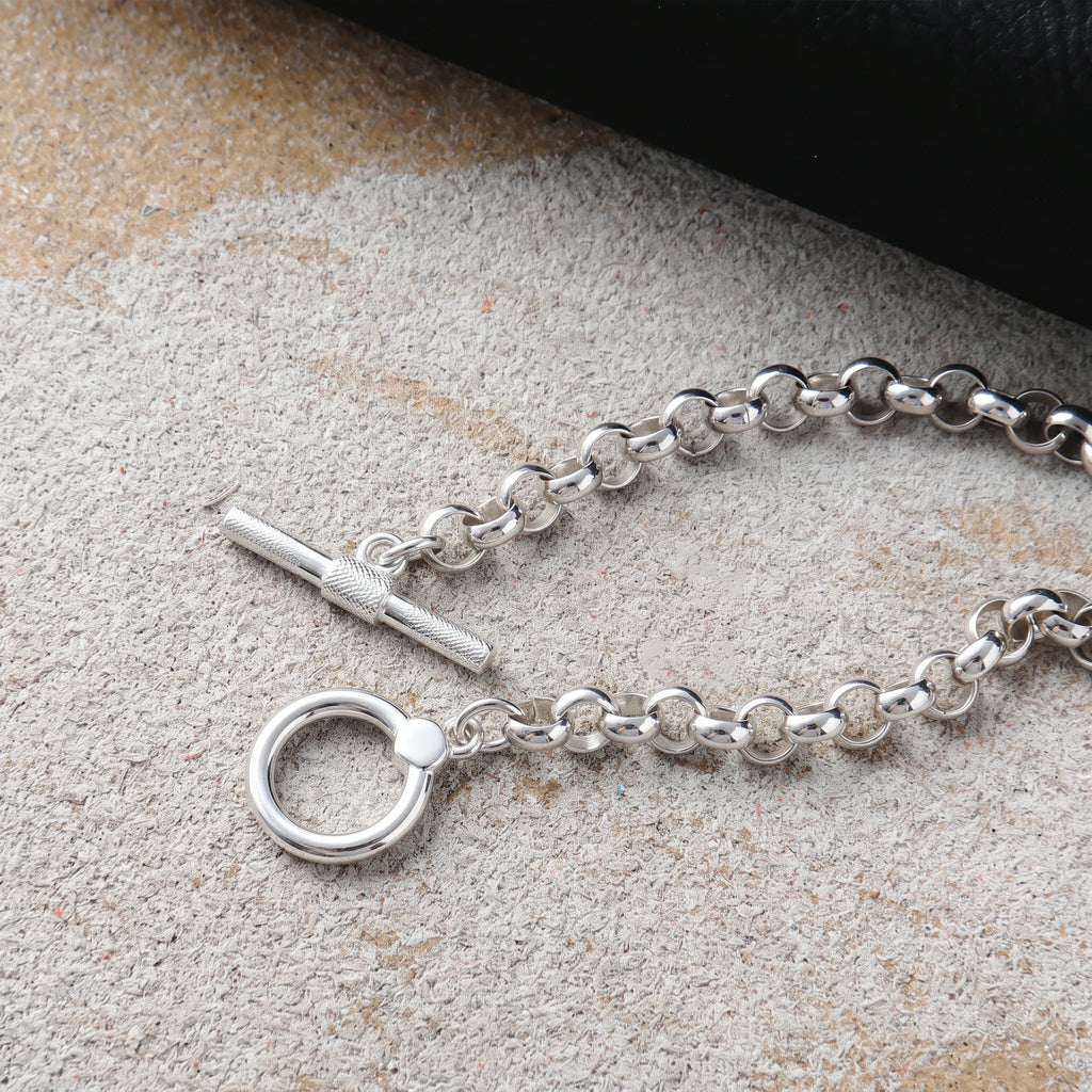 Modern Industrial Rolo Chain Bracelet, Oxidized 925 Sterling Silver Vintage Statement Wristband