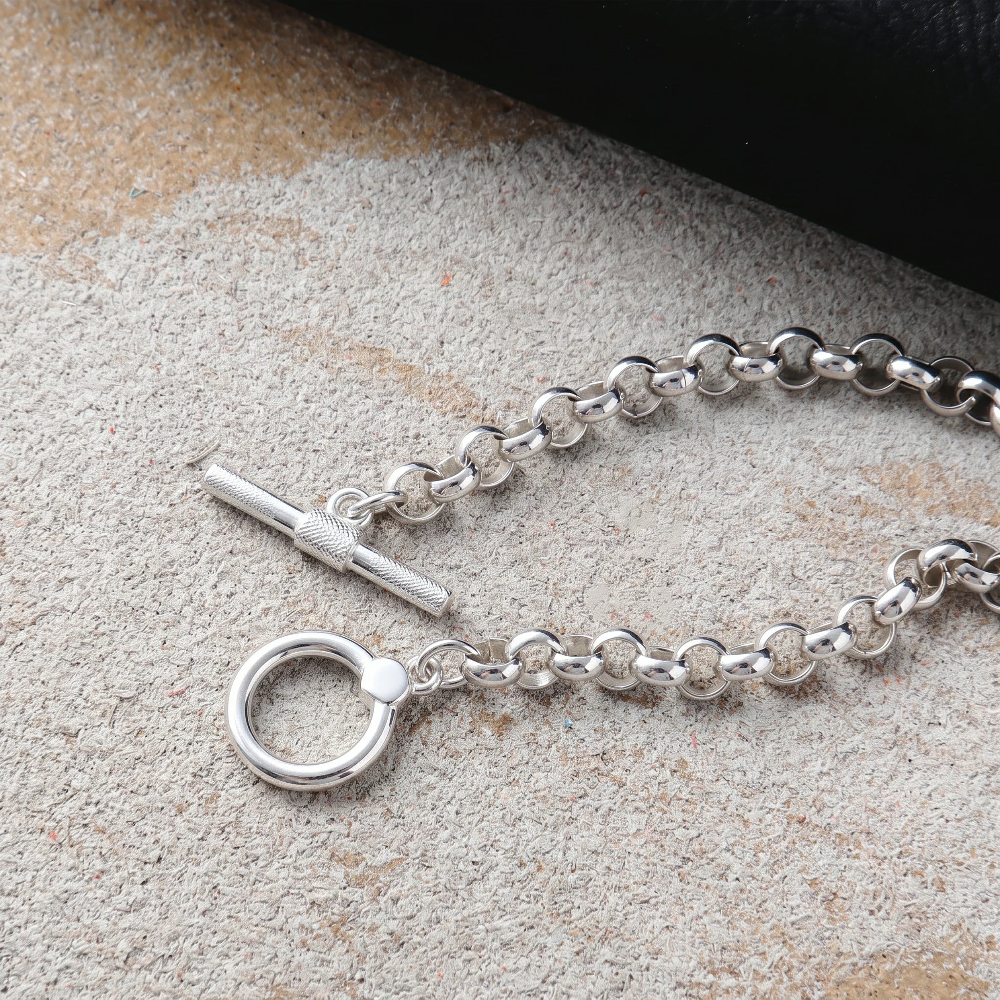 Modern Industrial Rolo Chain Bracelet, Oxidized 925 Sterling Silver Vintage Statement Wristband