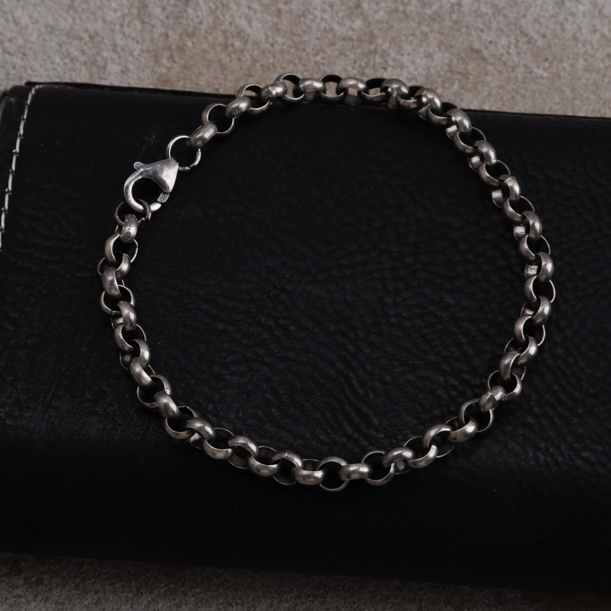 Unisex 925 Silver Rolo Anklet Chain -Oxidized & Polished Necklace