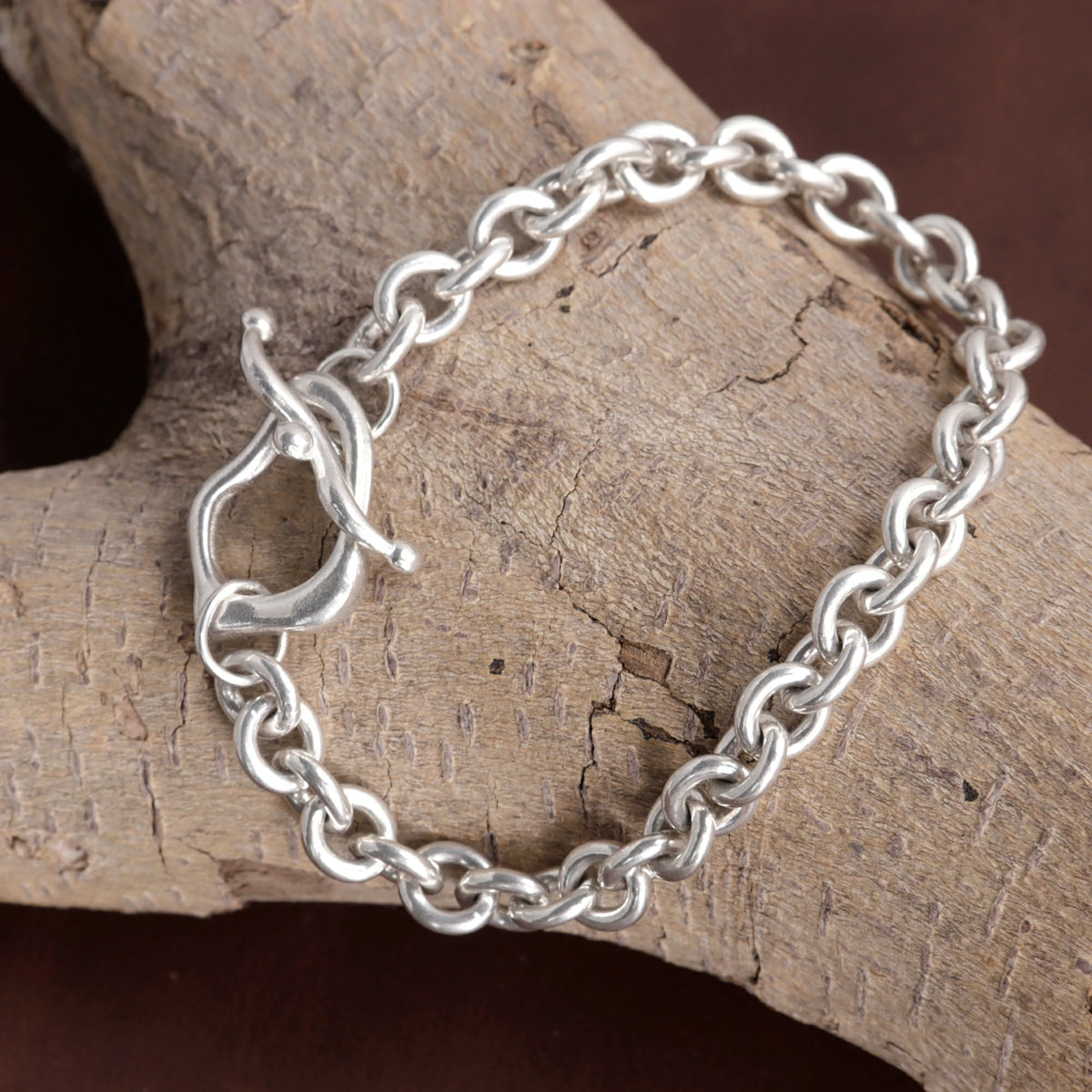 925 Sterling Silver Rolo Chain Bracelet With Artisanal Toggle Clasp For Daily Style