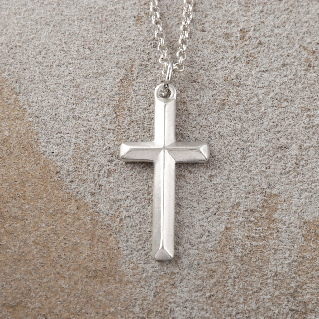 925 Sterling Silver Beveled Holy Cross Durable Custom Engravable Faith Pendant Necklace