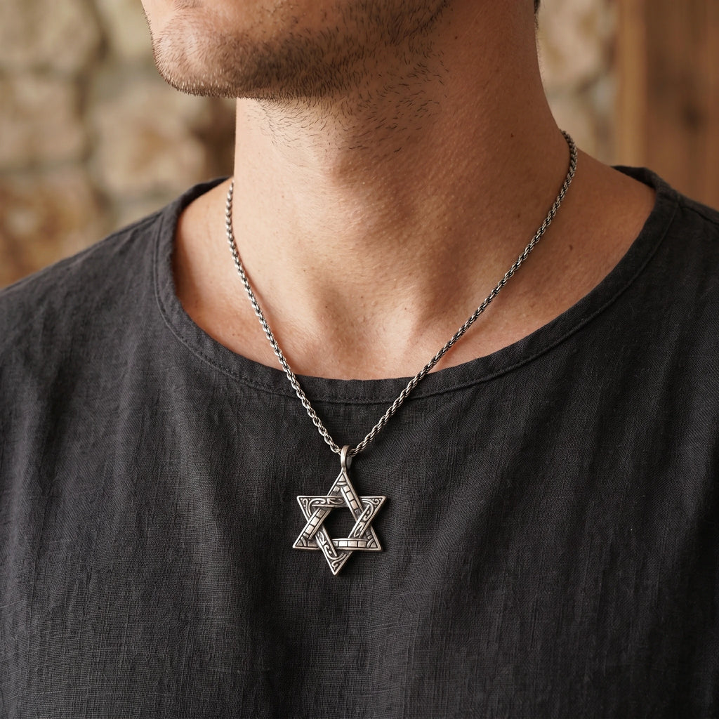 925 Sterling Silver Star of David Pendant, Vintage Hexagram Protection Necklace