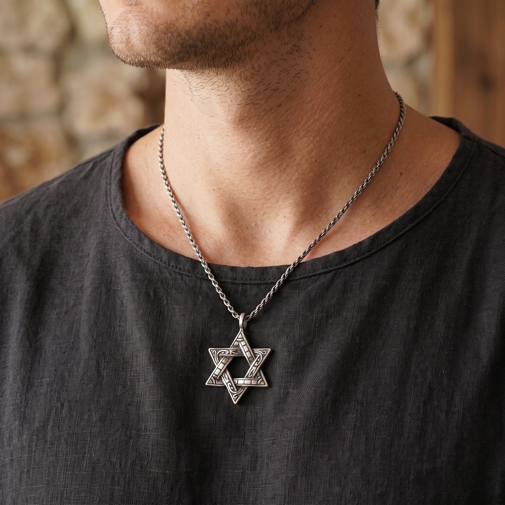 925 Sterling Silver Star of David Pendant, Vintage Hexagram Protection Necklace