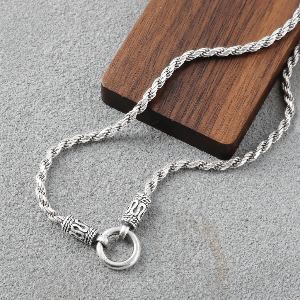 Men's 925 Sterling Silver Rope Chain with Spring Clasp for Pendant