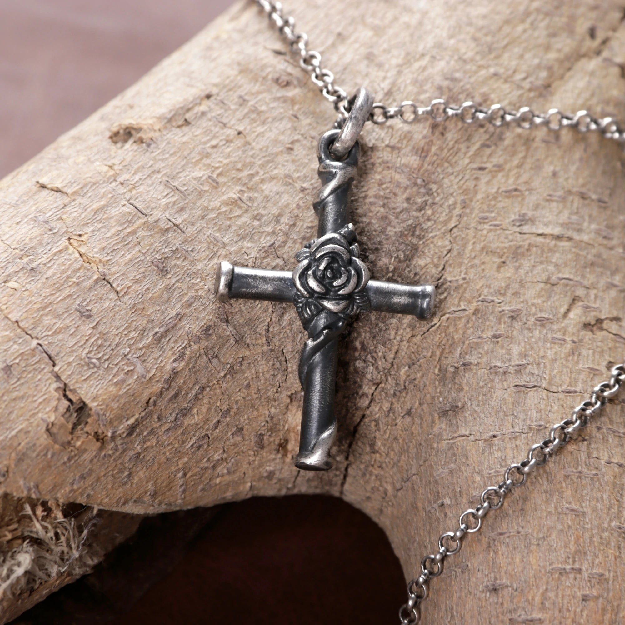 925 Sterling Silver Rose Cross Durable Faith Pendant Necklace Gift for Women