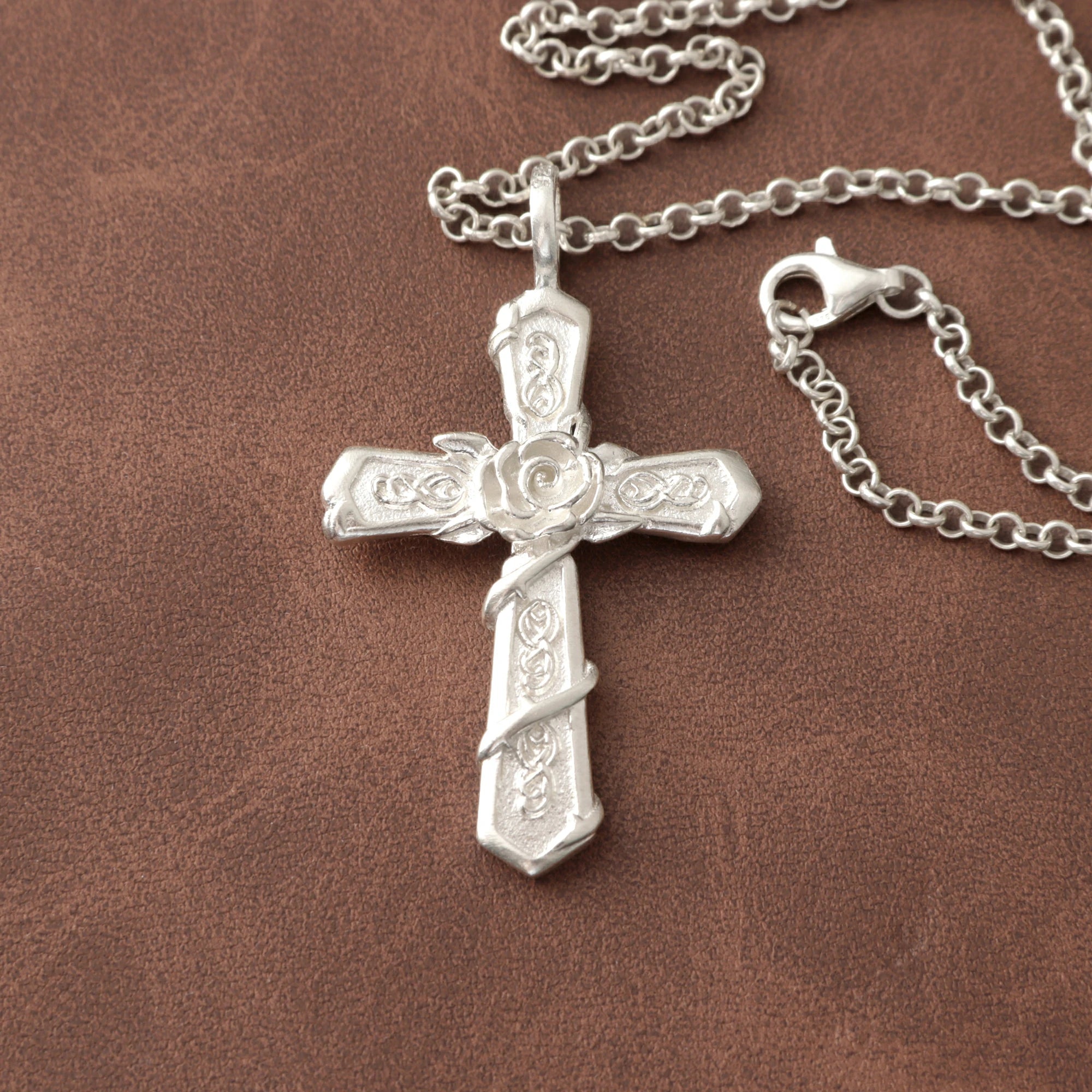 Personalized 925 Sterling Silver Rose Cross Pendant for His Eternal Love and Devotion