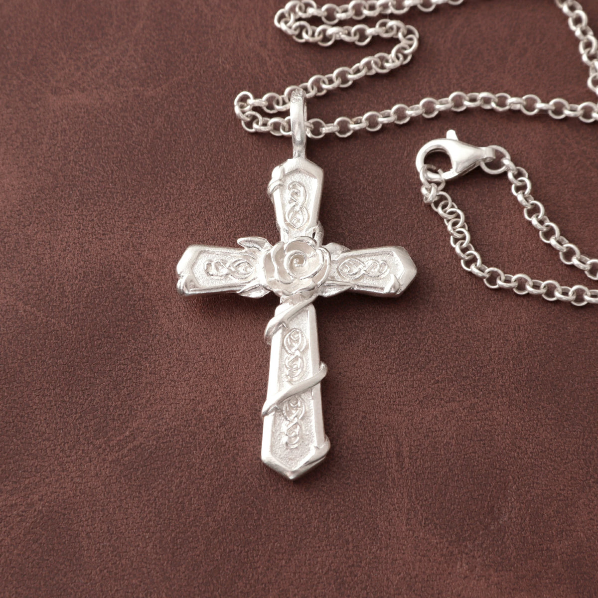 Personalized 925 Sterling Silver Rose Cross Pendant for His Eternal Love and Devotion