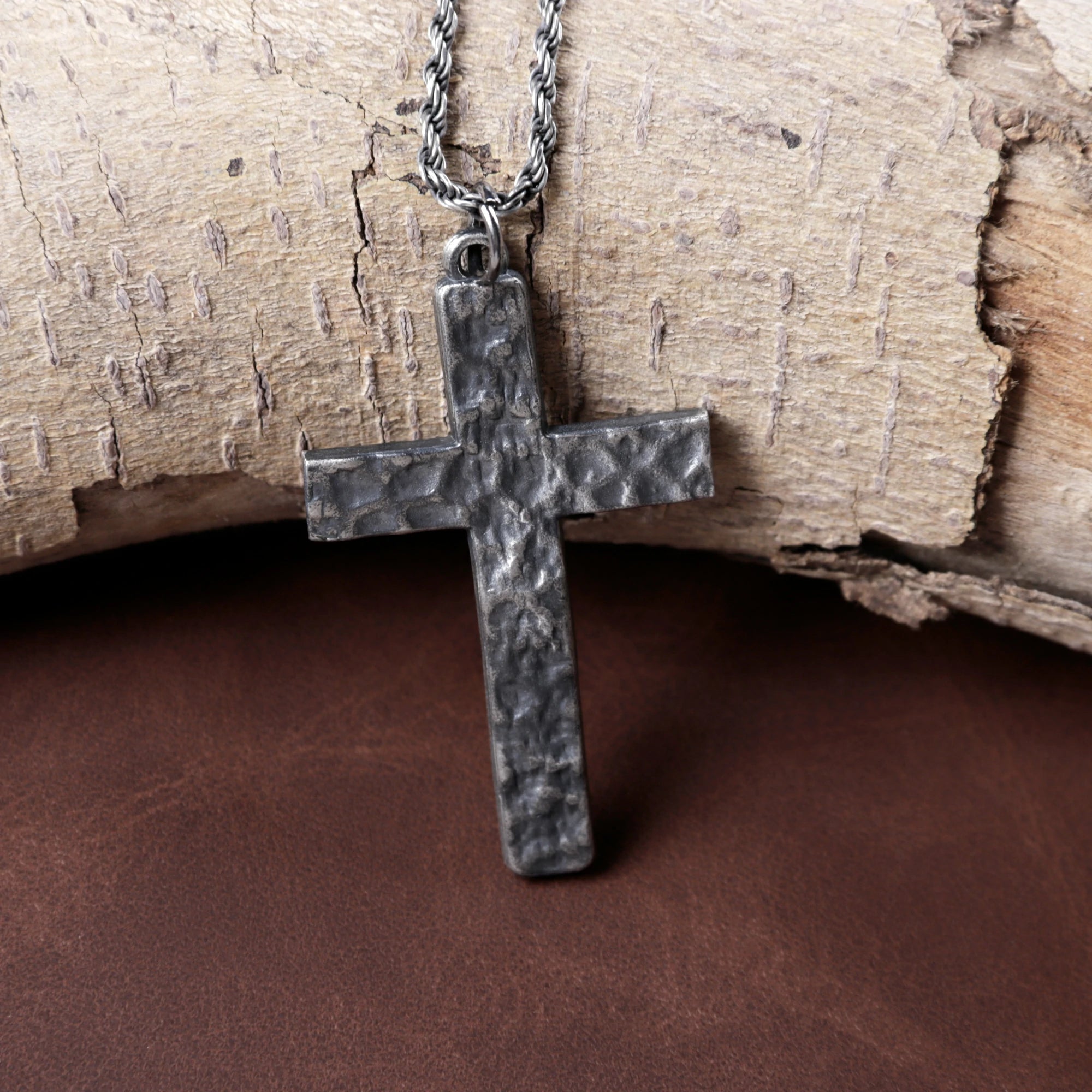 925 Sterling Silver Hammered Cross Durable Faith Pendant Necklace Gift