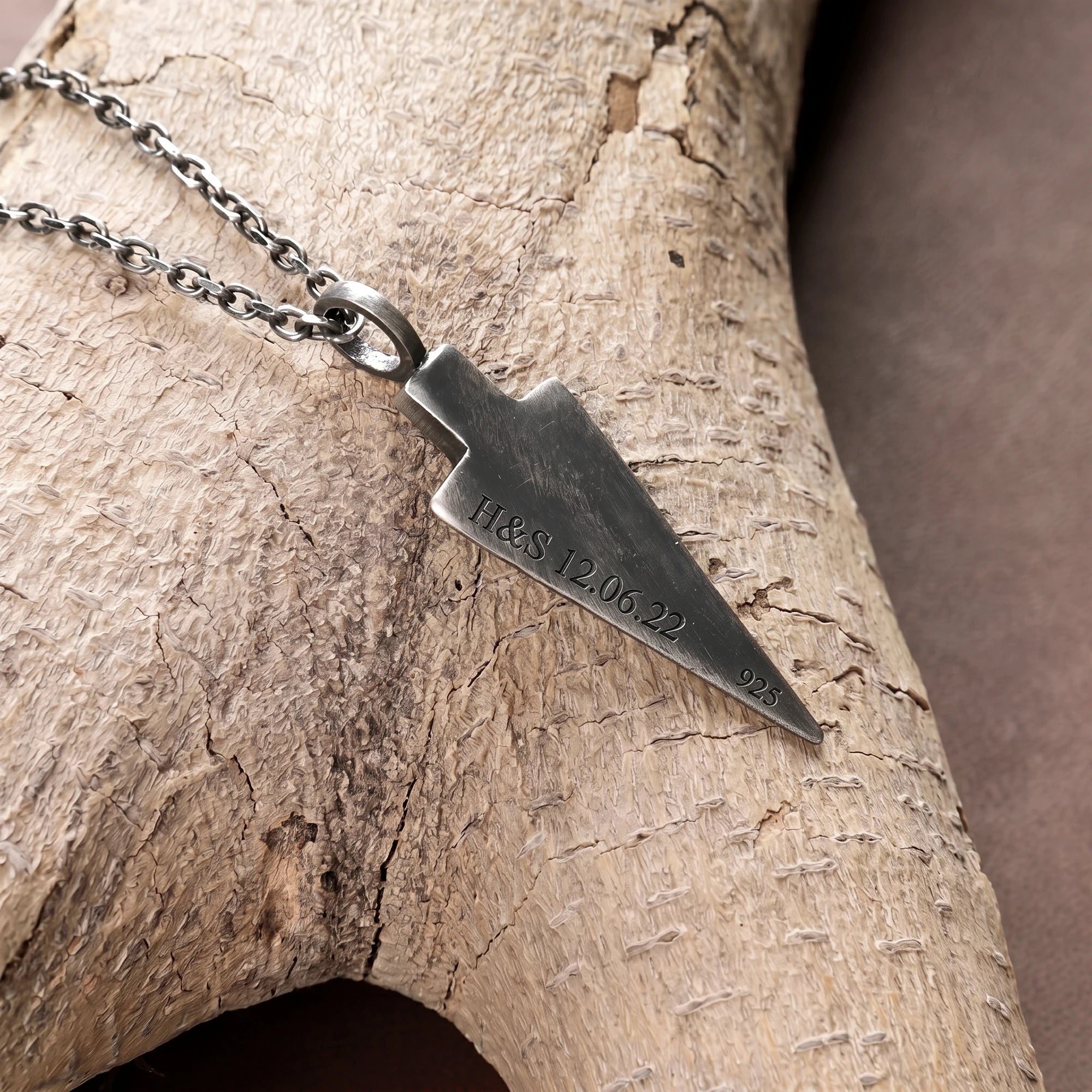 Personalized 925 Sterling Silver Arrowhead Pendant Necklace for Men, Engraved Gift