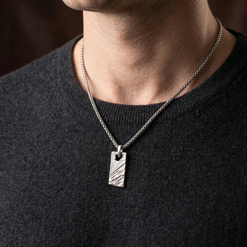 925 Sterling Silver Weathered Rock Tag Pendant Delivering Rugged Organic Texture