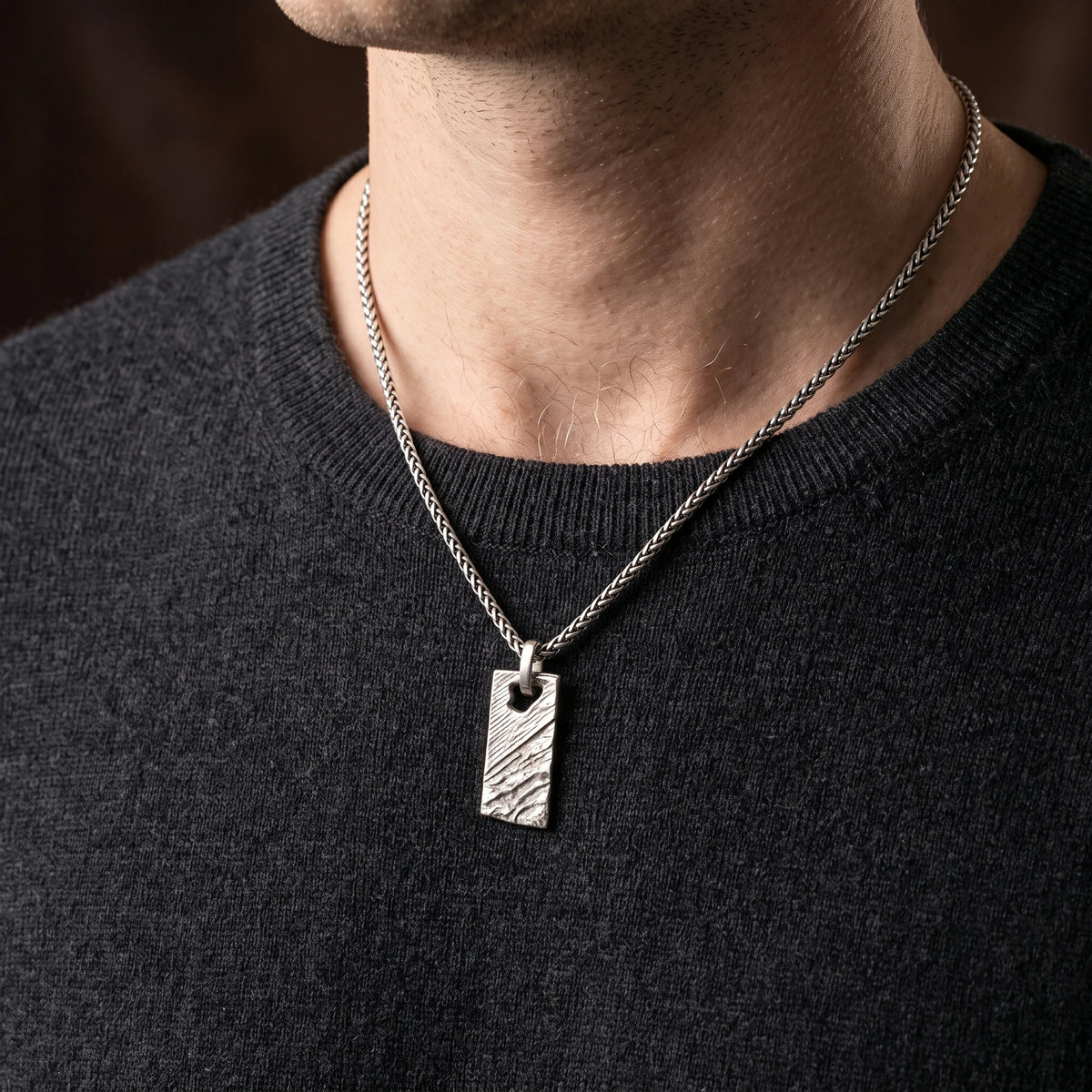925 Sterling Silver Weathered Rock Tag Pendant Delivering Rugged Organic Texture