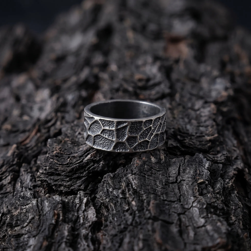 Personalized Textured Solid 925 Sterling Silver Ring, Engraved Rustic Band for Men