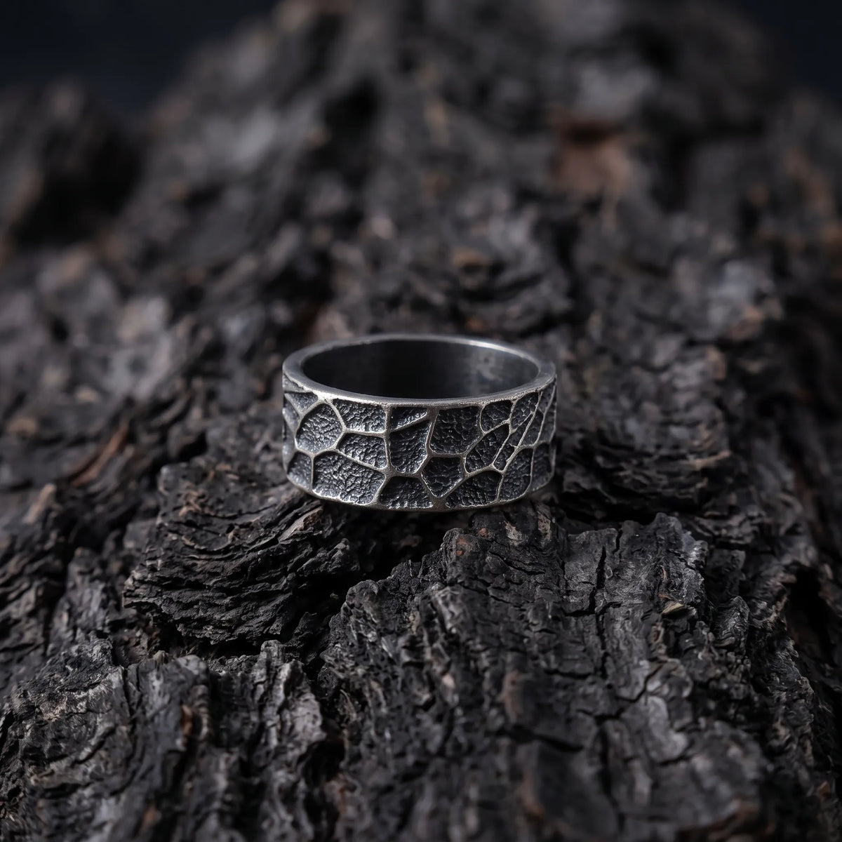 Personalized Textured Solid 925 Sterling Silver Ring, Engraved Rustic Band for Men