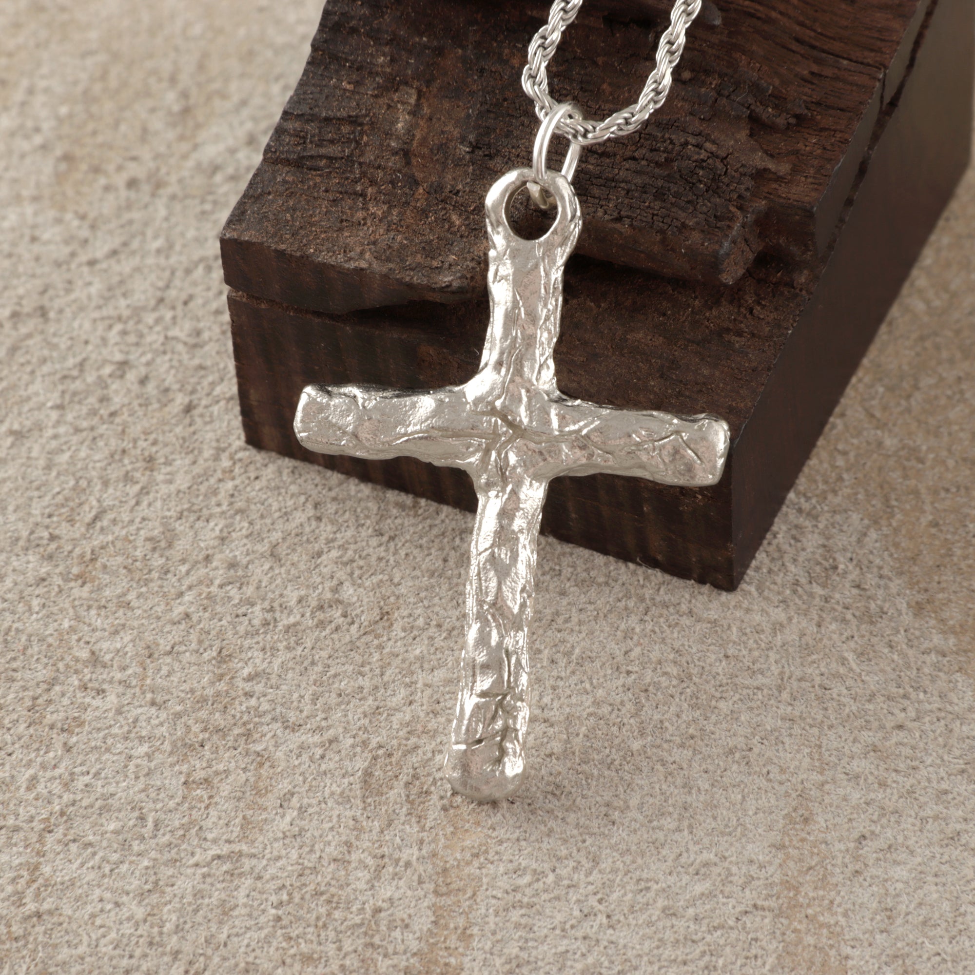 925 Sterling Silver Rustic Textured Holy Cross Durable Faith Pendant Necklace