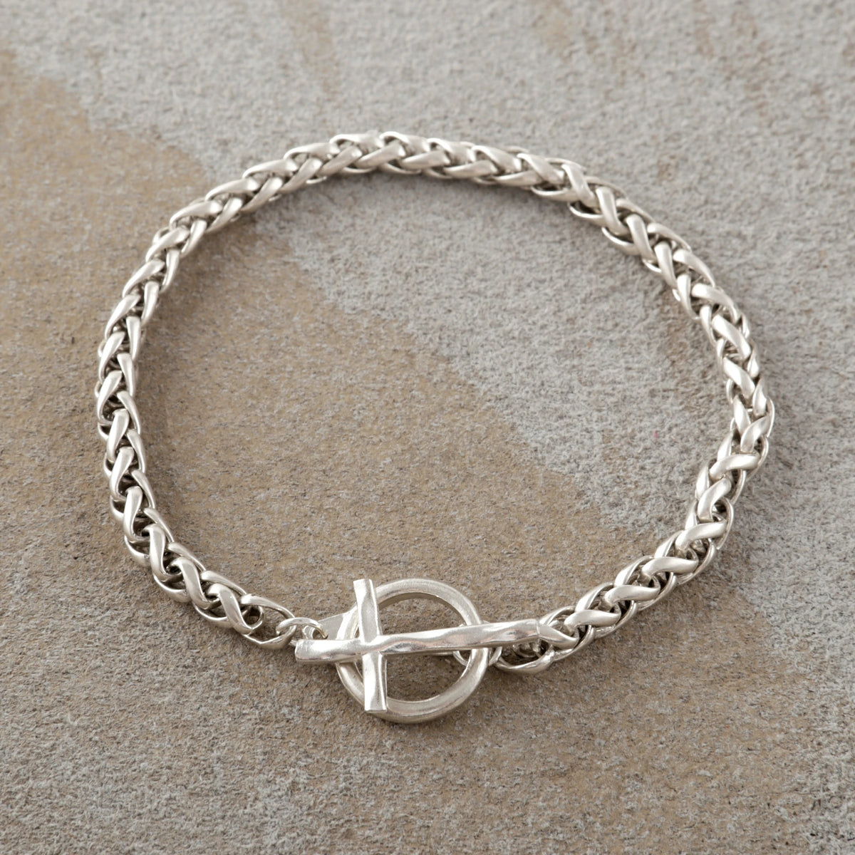 925 Sterling Silver Holy Cross Toggle Clasp Chopin Chain Faith Bracelet