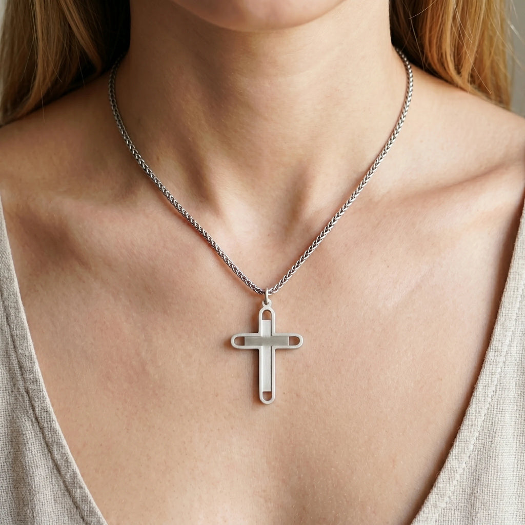 Engraved 925 Sterling Silver Layered Cross Pendant for Unshakable Faith & Sacred Protection
