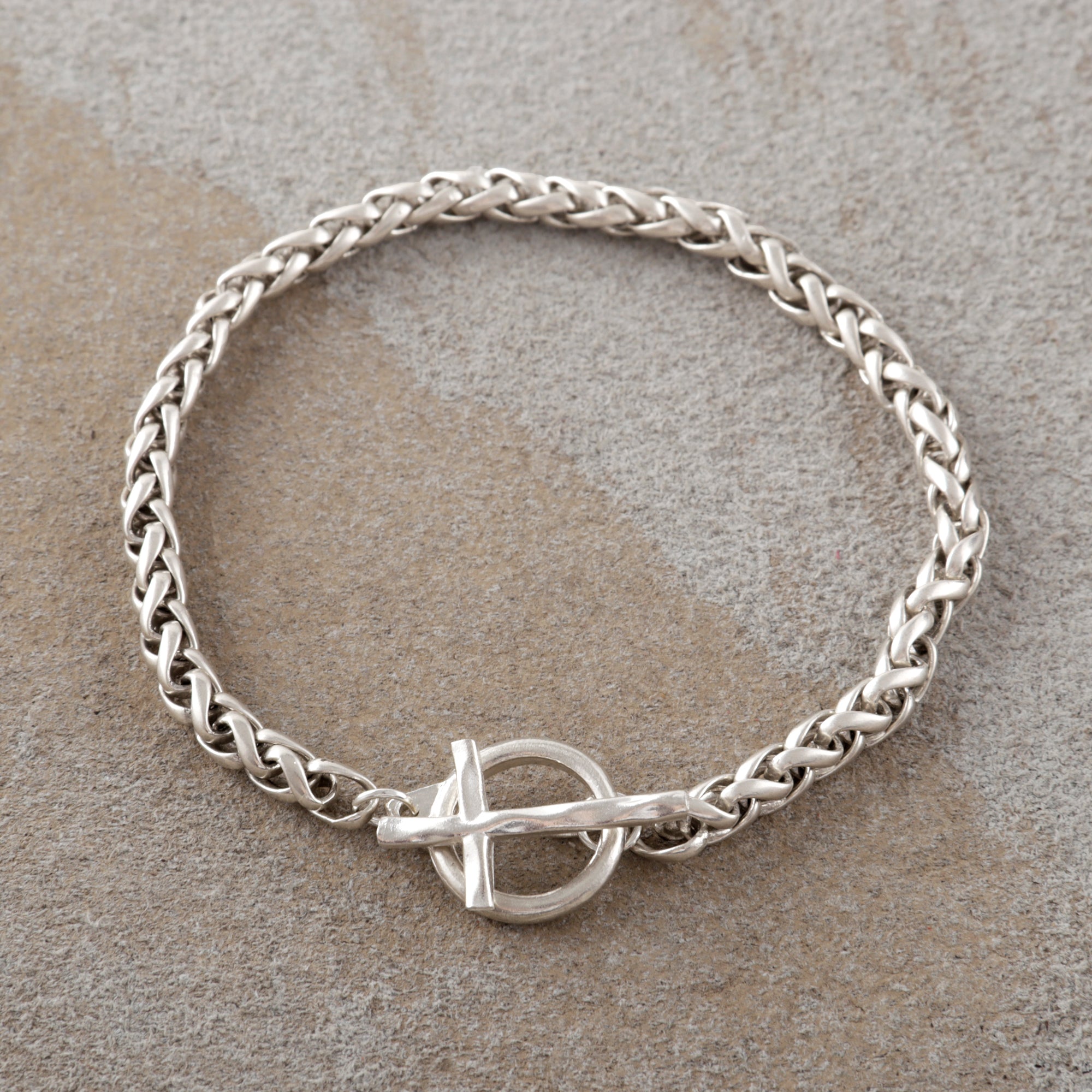 925 Sterling Silver Holy Cross Toggle Clasp Chopin Chain Faith Bracelet