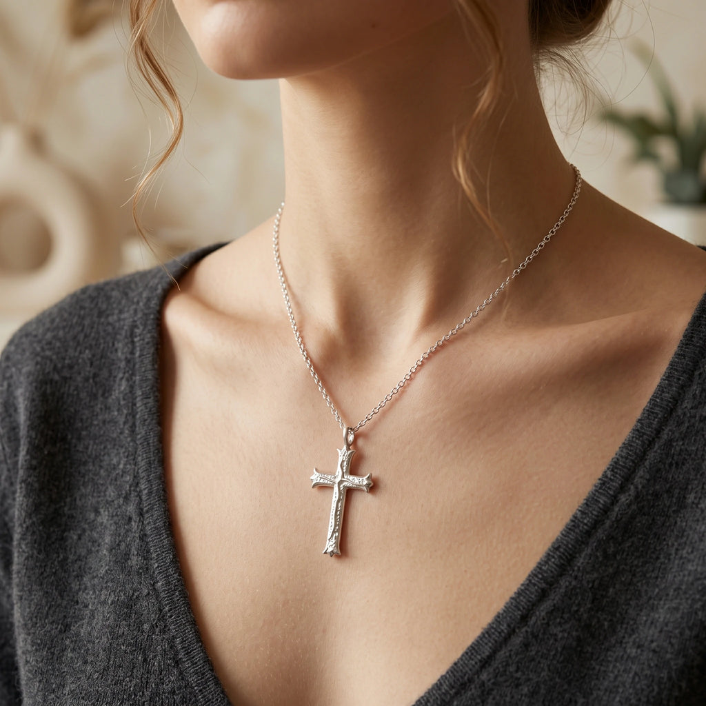 Custom 925 Sterling Silver Hammered Cross Pendant Offering Sacred Grace And Living Water