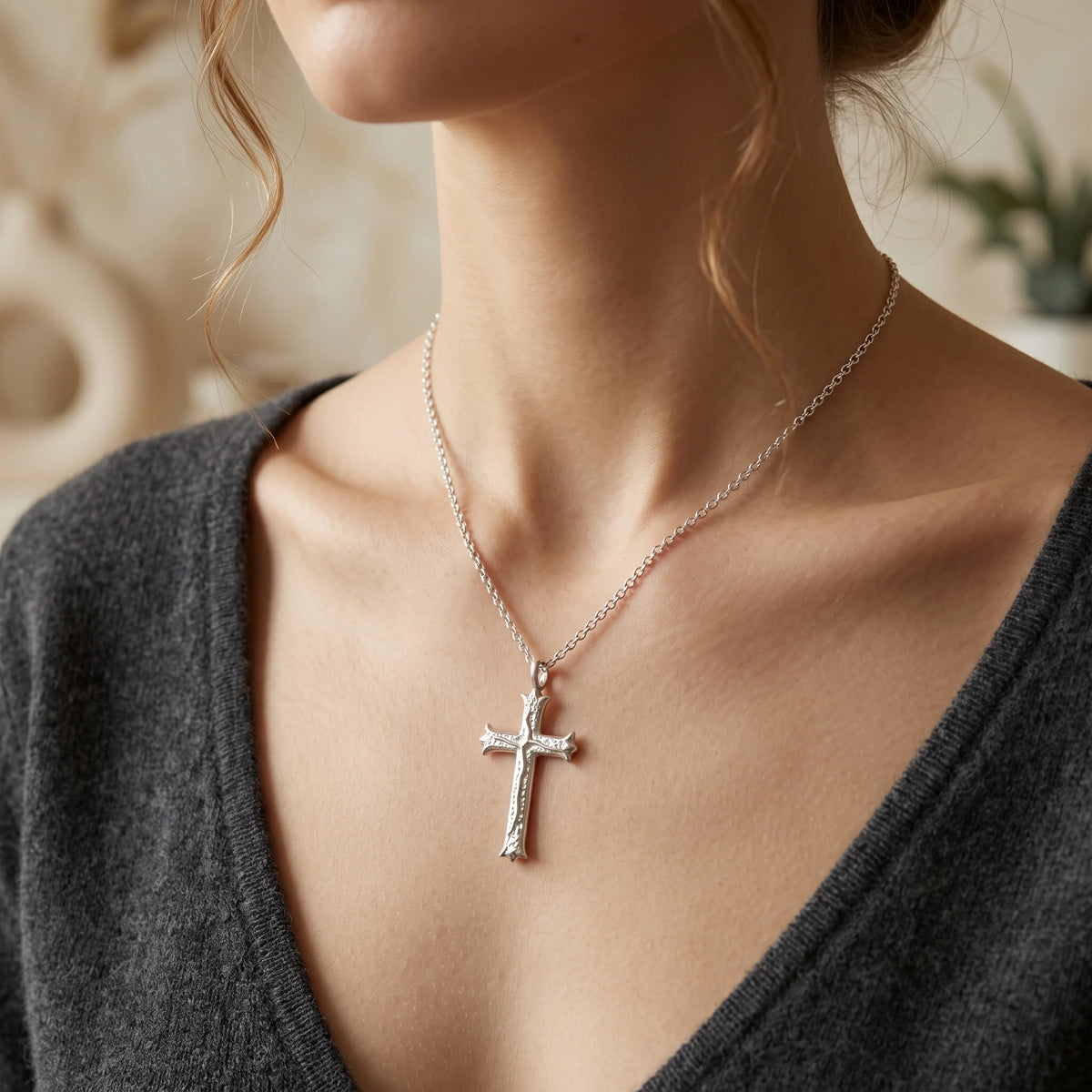 Custom 925 Sterling Silver Hammered Cross Pendant Offering Sacred Grace And Living Water