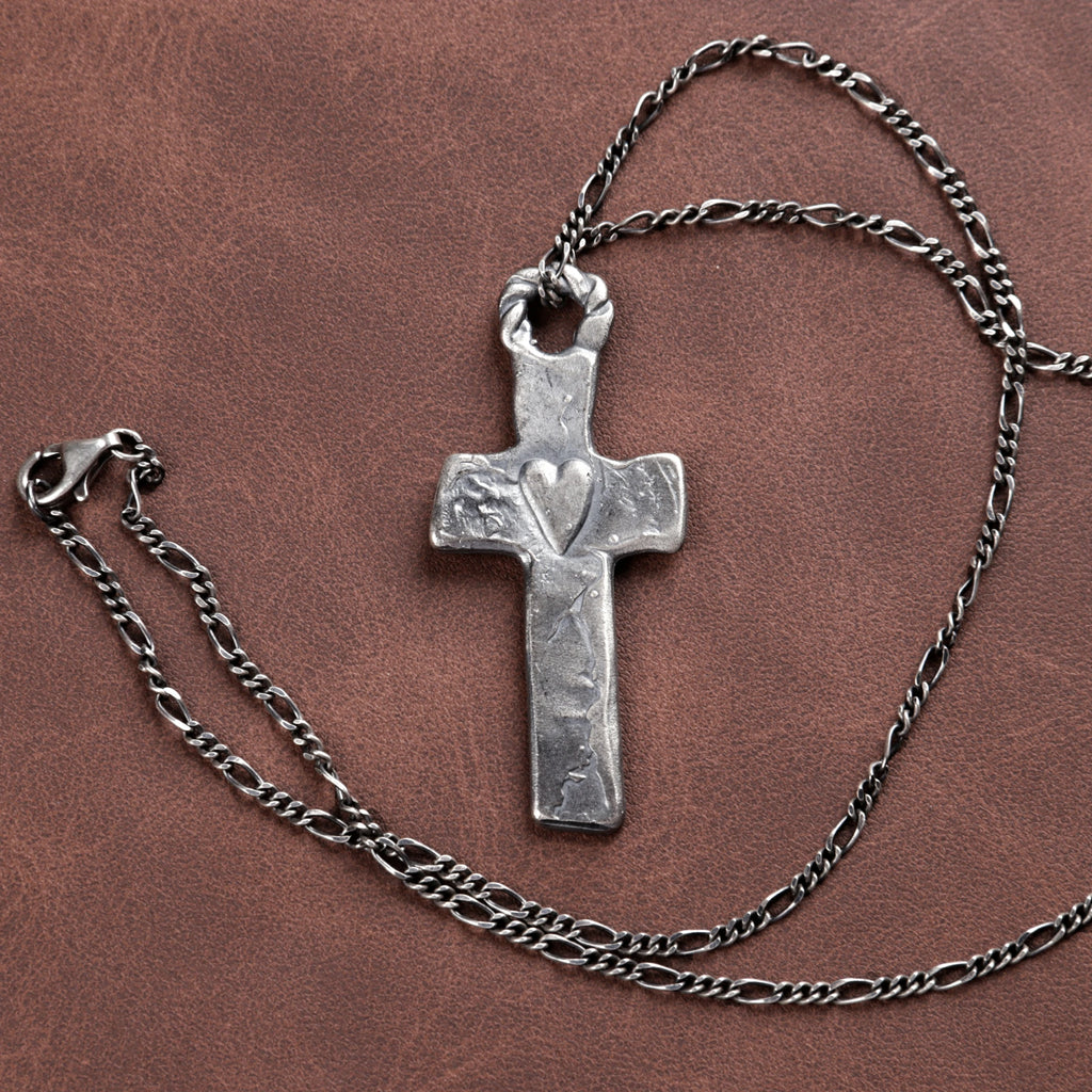 Rustic 925 Sterling Silver Sacred Heart Cross Necklace for Faith & Protection