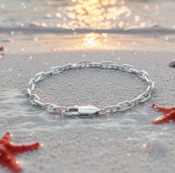 Minimalist Anchor Chain Bracelet, Personalized 925 Sterling Silver Wristband