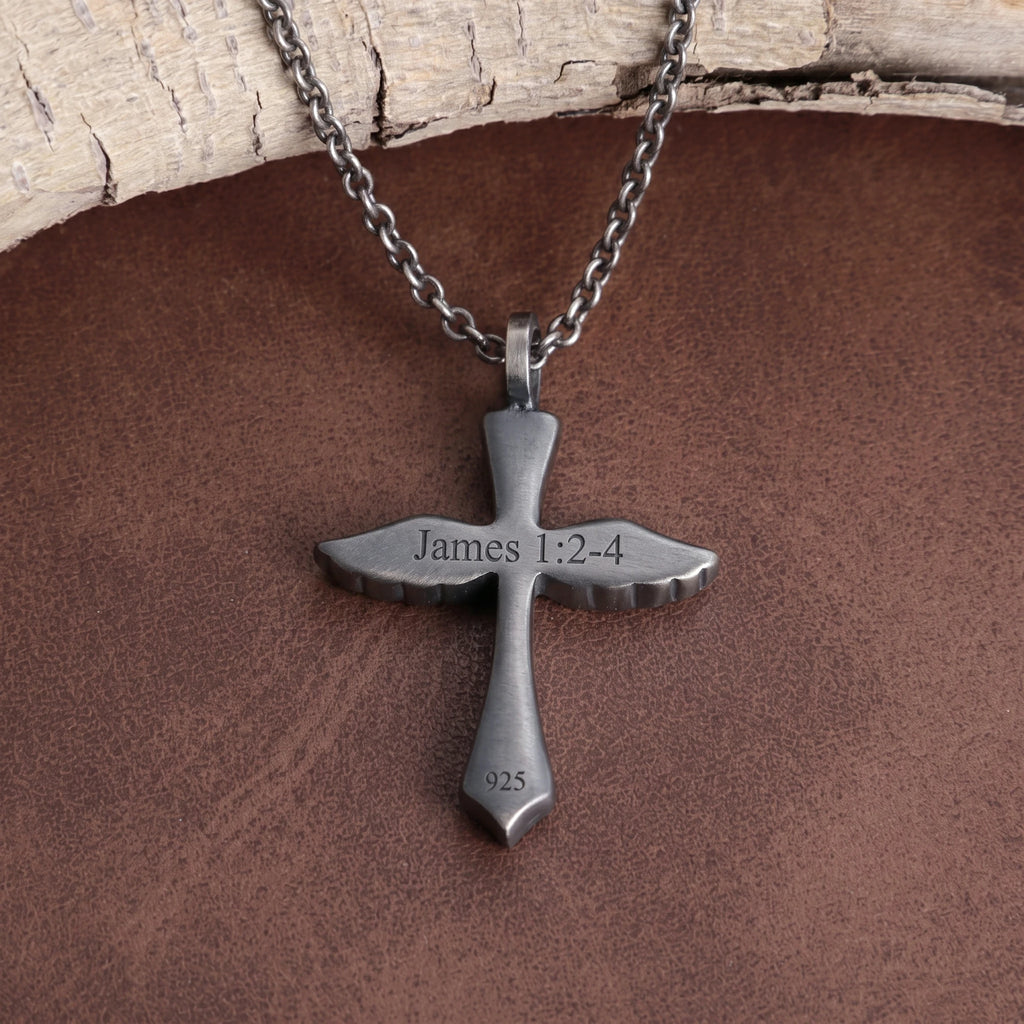 Custom 925 Sterling Silver Angel Wings Cross Pendant Bringing Holy Protection And Grace