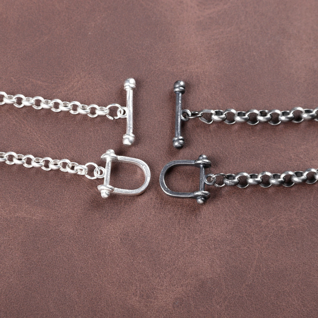 925 Sterling Silver Shackle Clasp Rolo Chain Durable Bracelet Gift for Him Her