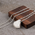 925 Sterling Silver Ribbed Scallop Shell Durable Coastal Pendant Necklace