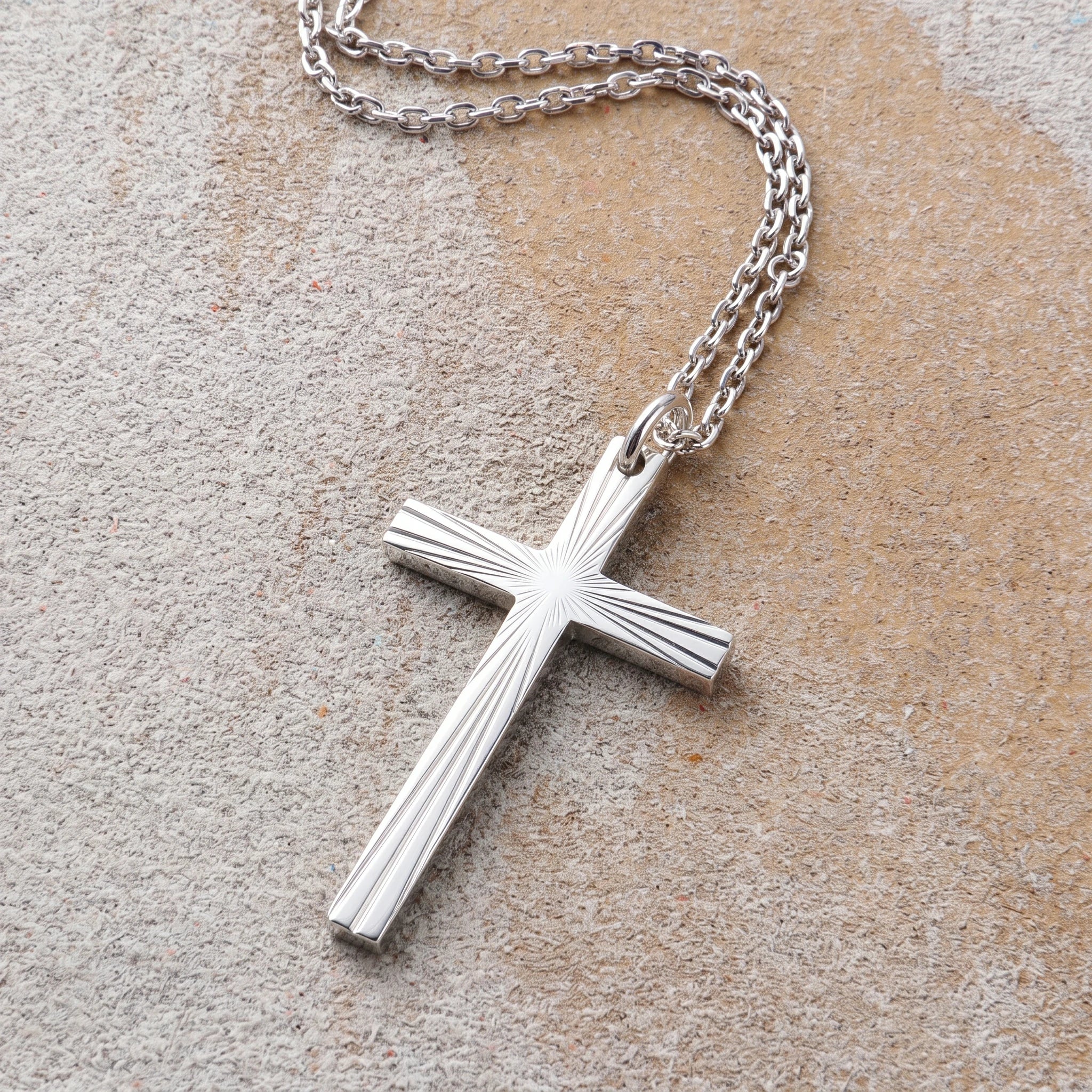 Eternal Light Sunburst Cross Pendant, 925 Sterling Silver Devotional Protection Amulet