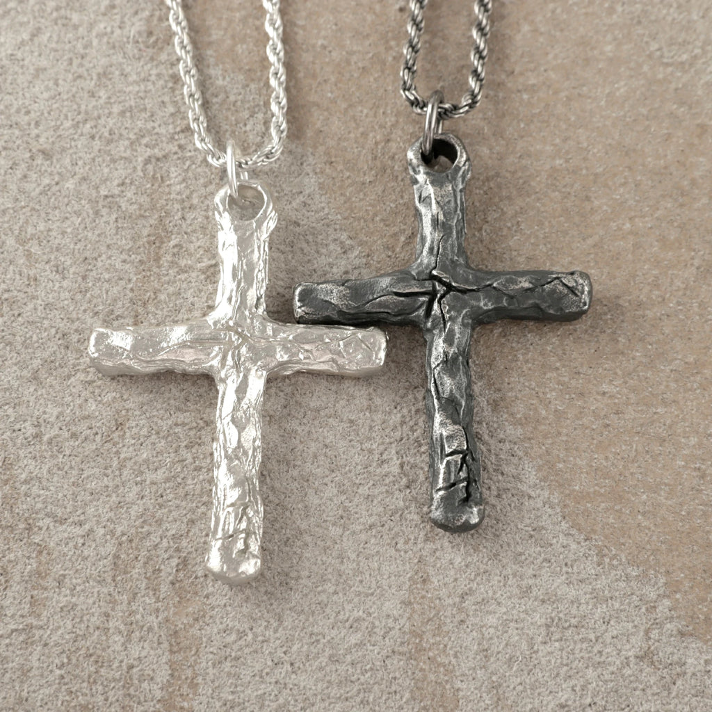 925 Sterling Silver Rustic Textured Holy Cross Durable Faith Pendant Necklace