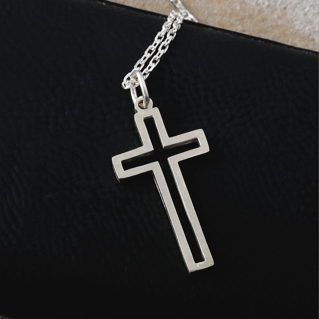 Cutout Cross Pendant Necklace, 925 Sterling Silver Religious Faith Jewelry