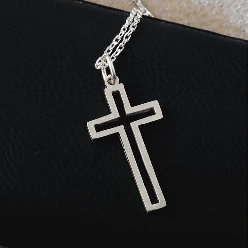Cutout Cross Pendant Necklace, 925 Sterling Silver Religious Faith Jewelry