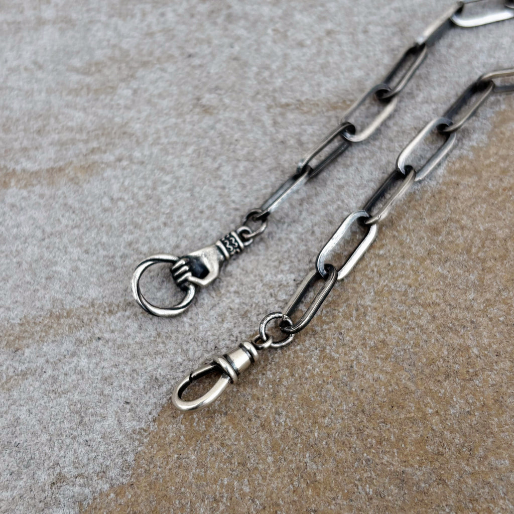 Victorian Hand Paperclip Chain Bracelet, 925 Sterling Silver Vintage Swivel Clasp Minimalist Link Wristband