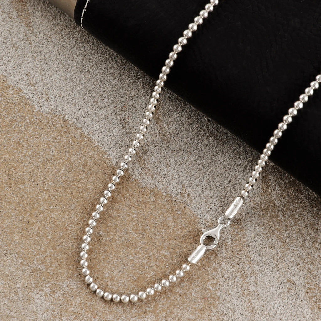 Unisex Solid 925 Sterling Silver 2.5mm Bead Ball Chain-Minimalist Necklace