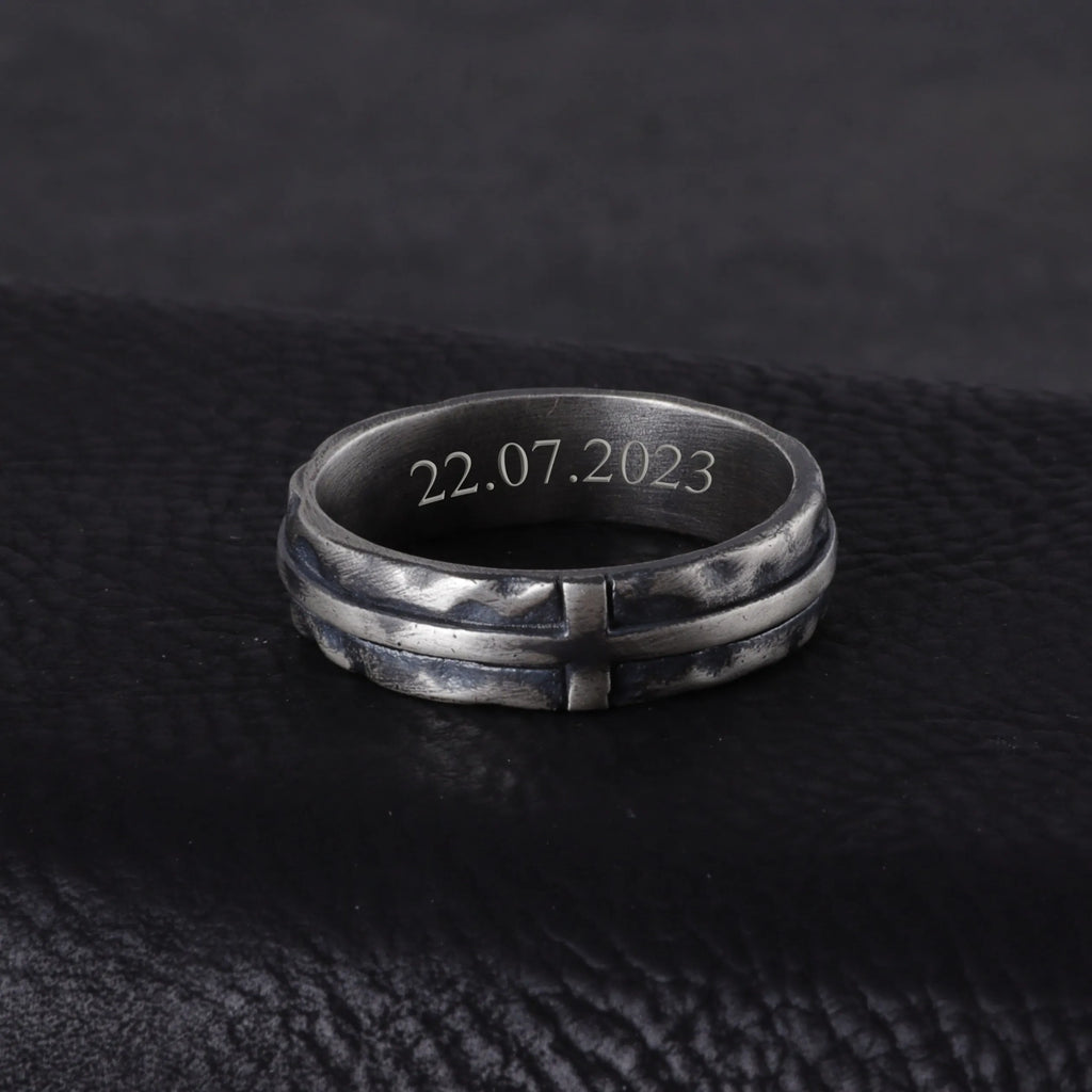 Engravable Antique 925 Sterling Silver Cross Ring, Symbol of Redemption, Shelter & Forgiving Love