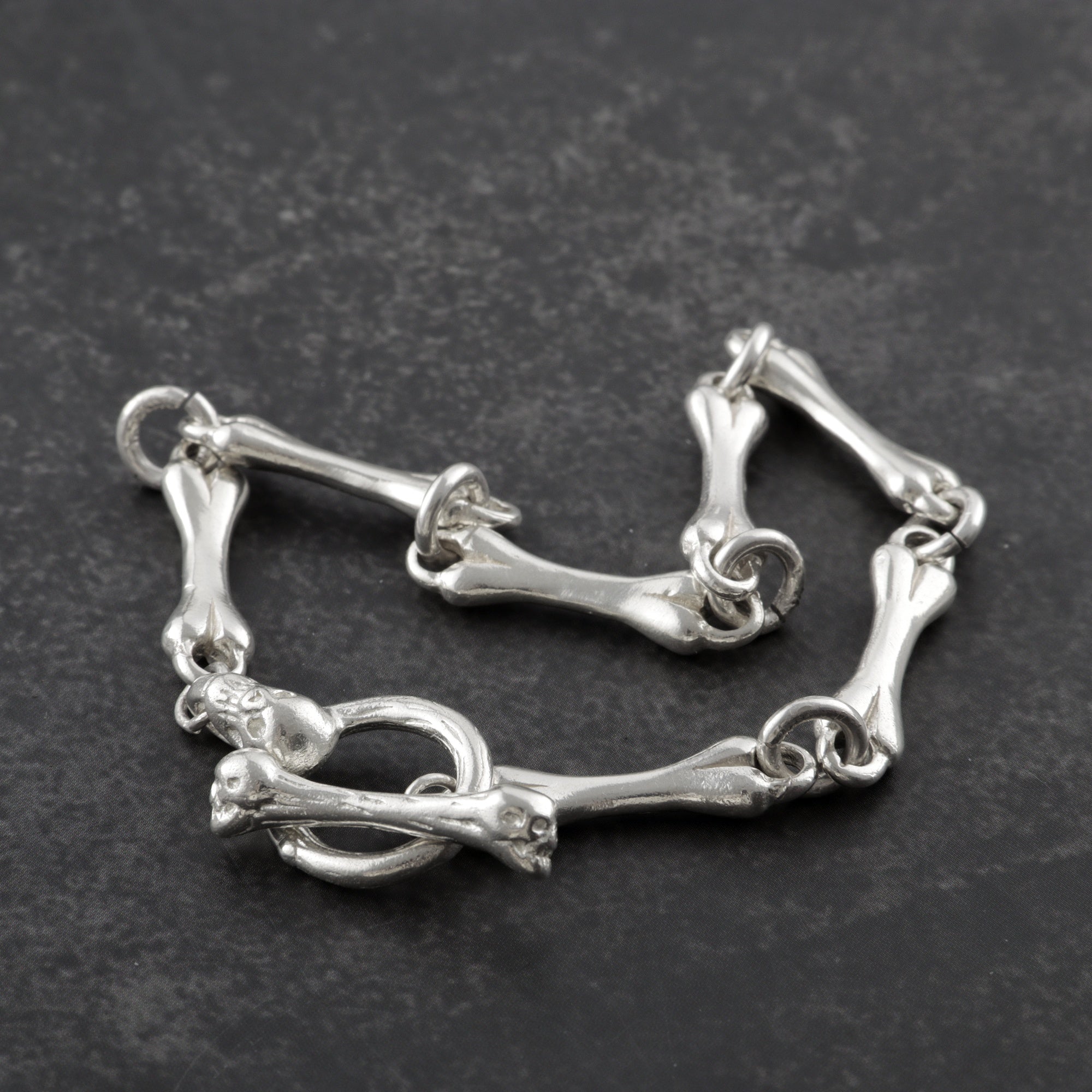 Gothic Anatomy Bone Link Bracelet, 925 Sterling Silver Skeleton Skull Toggle Clasp Wristband for Men and Women