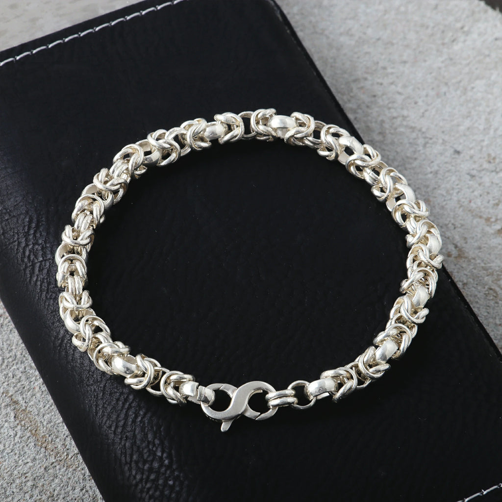 Medieval Armor Byzantine Chain Bracelet, Solid 925 Sterling Silver Handwoven Link Cuff with S-Clasp