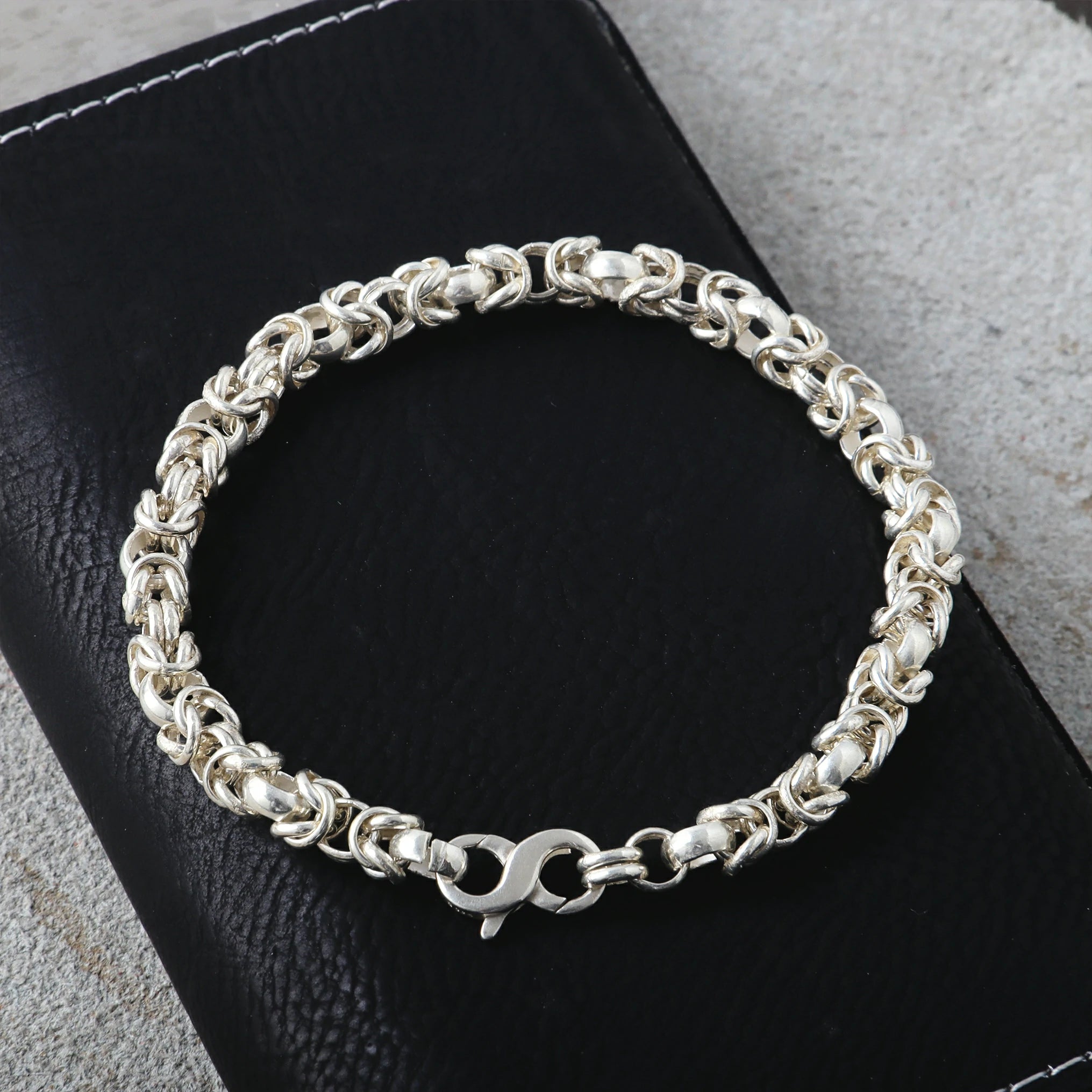 Medieval Armor Byzantine Chain Bracelet, Solid 925 Sterling Silver Handwoven Link Cuff with S-Clasp