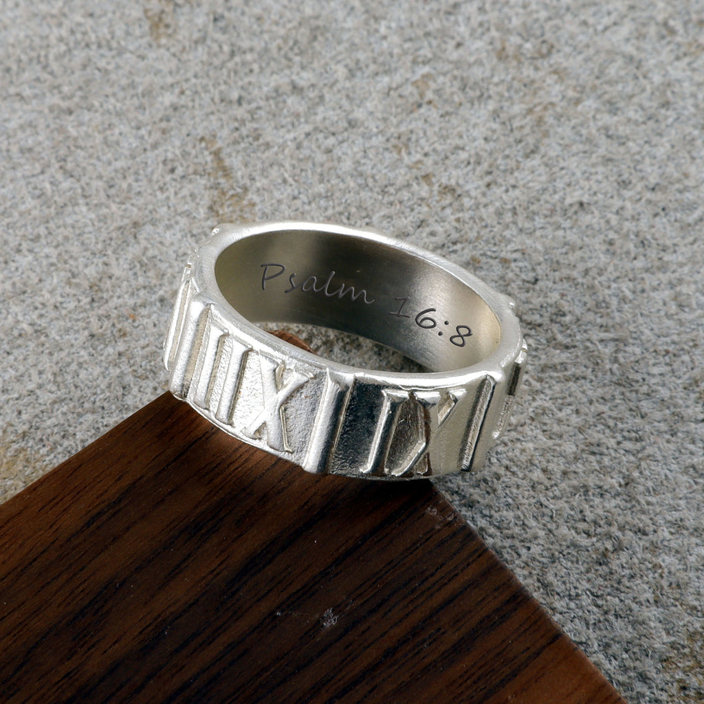 Custom Engraved Vintage Silver Roman Numeral Men Ring