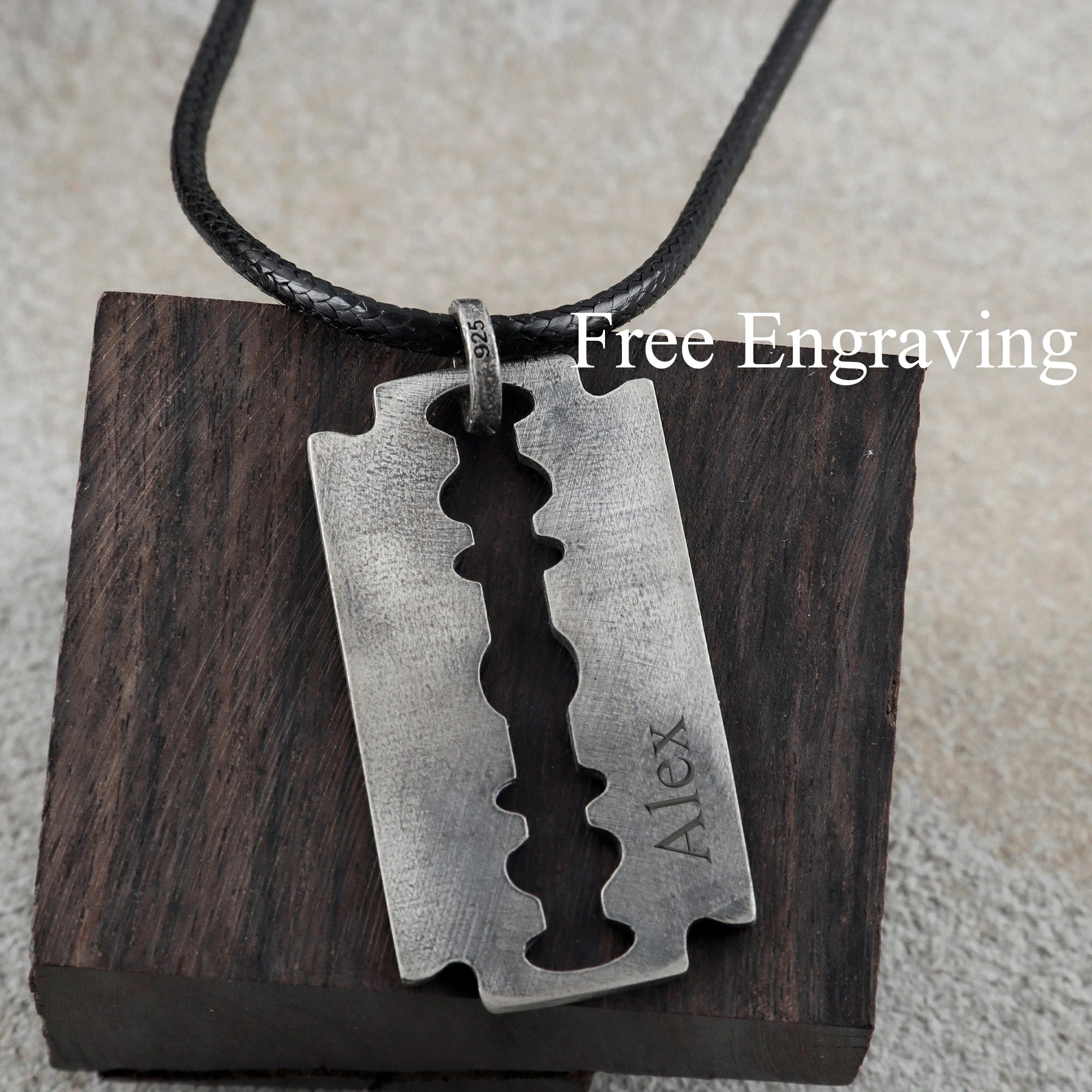 925 Sterling Silver Engravable Blade Pendant, Personalized Punk Necklace Jewelry